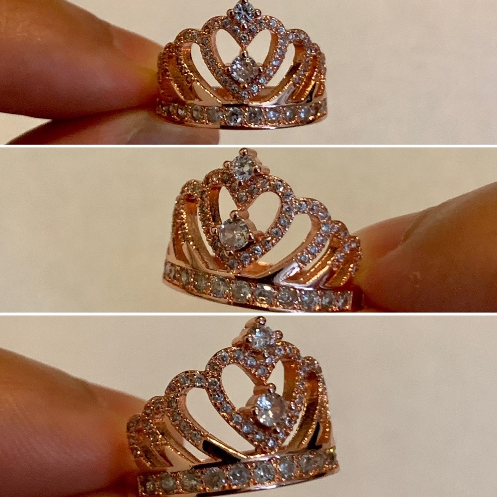 Rose Gold Crown Diamond Ring Size 7